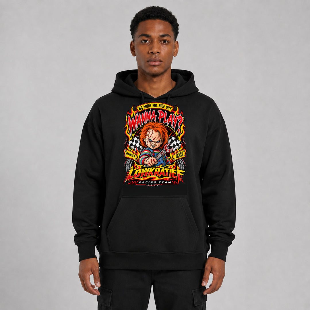 LOWKRATIEF Wanna Play? Oversize-Hoodie mit Frontprint