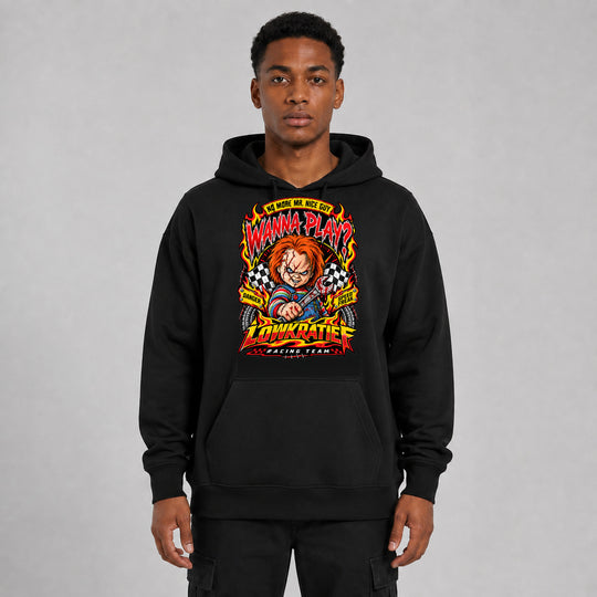 LOWKRATIEF Wanna Play? Oversize-Hoodie mit Frontprint