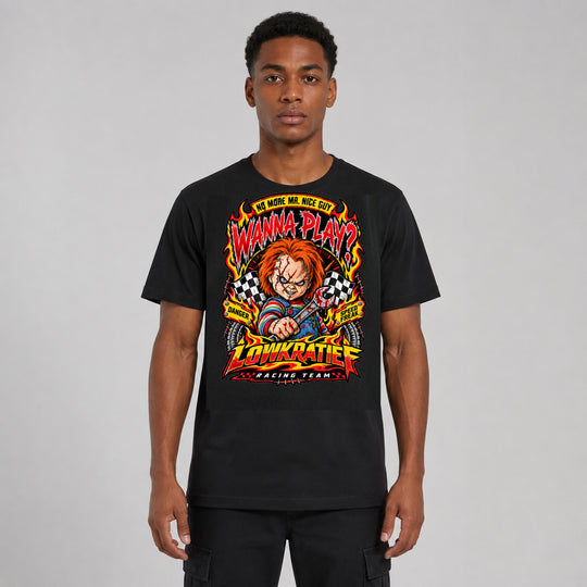 LOWKRATIEF Wanna Play? T-Shirt mit Frontprint