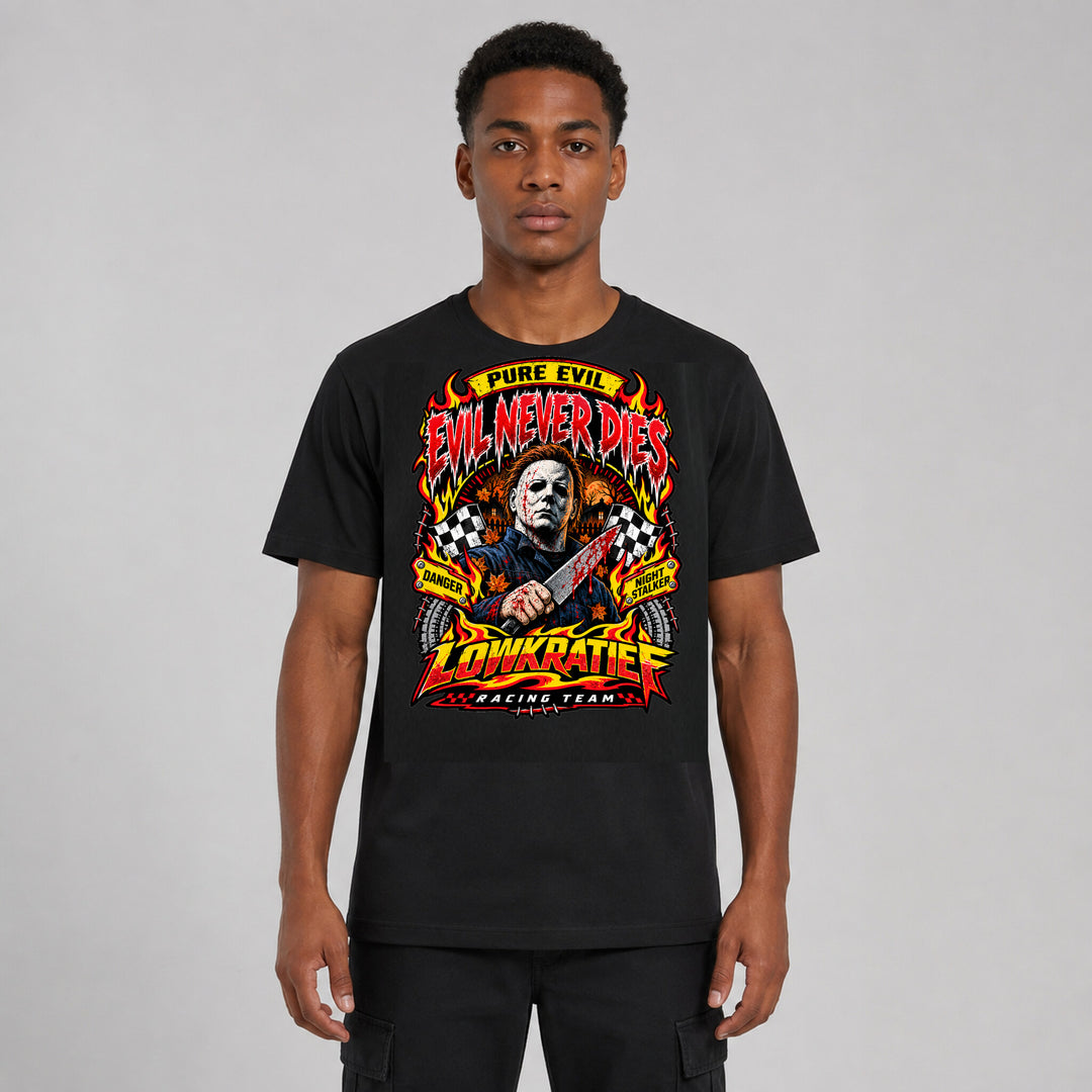 LOWKRATIEF Evil Never Dies T-Shirt mit Frontprint