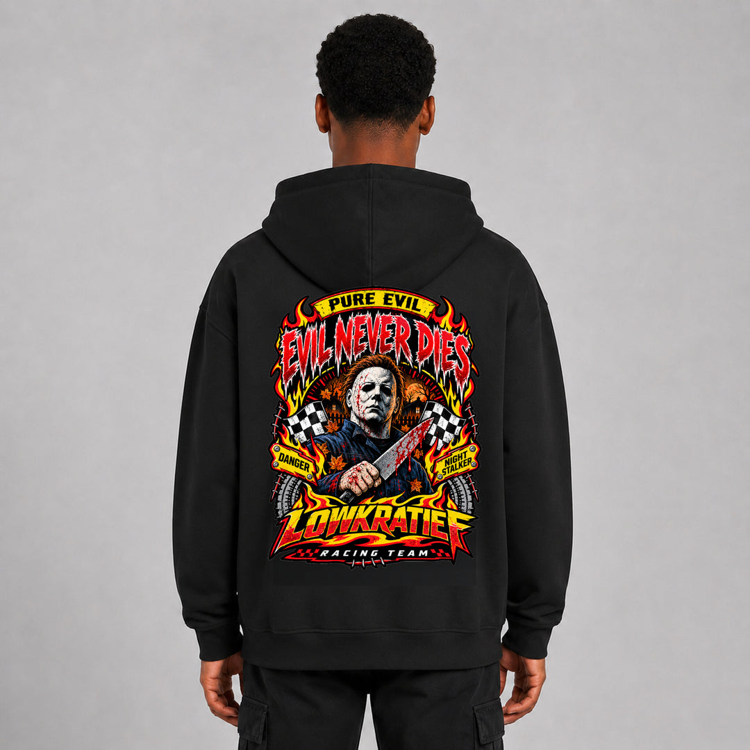 LOWKRATIEF Evil Never Dies Oversize-Hoodie mit Backprint