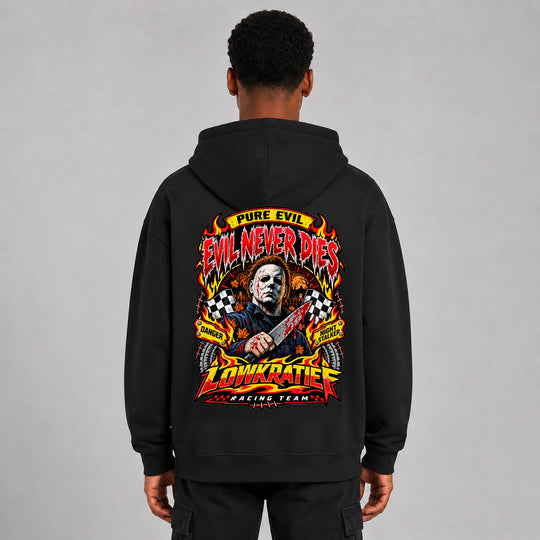 LOWKRATIEF Evil Never Dies Oversize-Hoodie mit Backprint