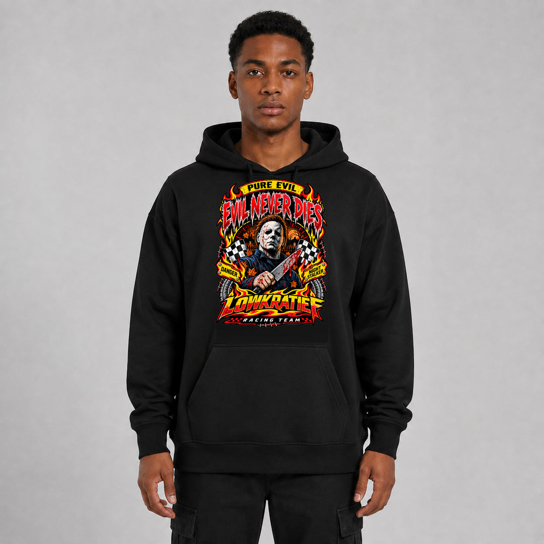LOWKRATIEF Evil Never Dies Oversize-Hoodie mit Frontprint