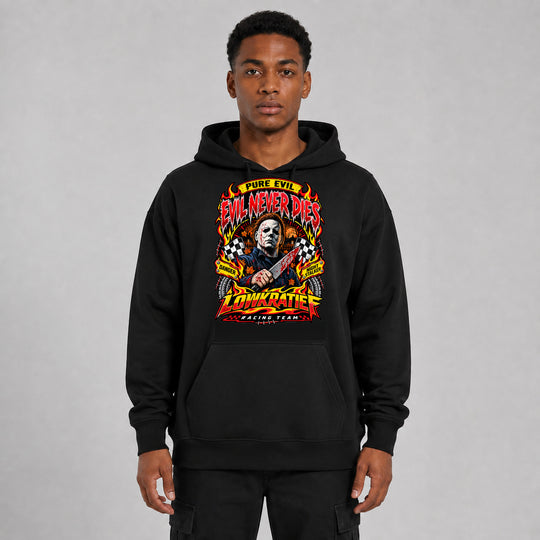 LOWKRATIEF Evil Never Dies Oversize-Hoodie mit Frontprint