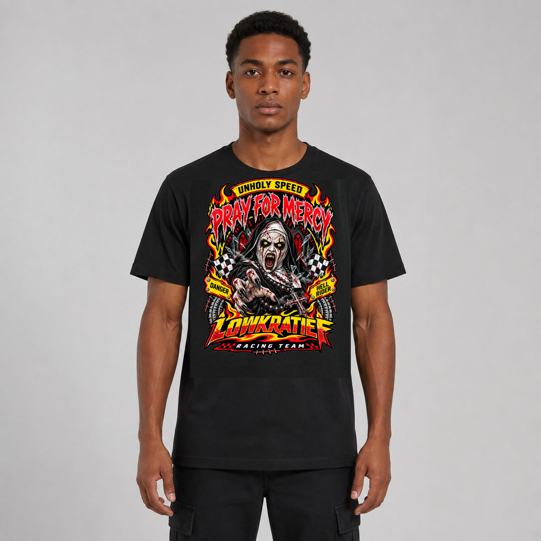 LOWKRATIEF Pray For Mercy T-Shirt mit Frontprint