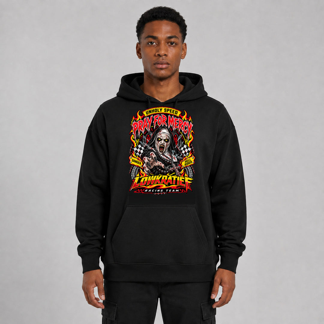 LOWKRATIEF Pray For Mercy Oversize-Hoodie mit Frontprint
