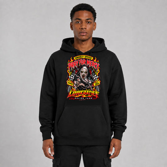LOWKRATIEF Pray For Mercy Oversize-Hoodie mit Frontprint