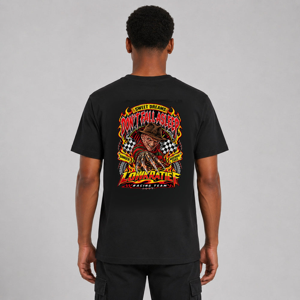 LOWKRATIEF Don't Fall Asleep T-Shirt mit korrigiertem Backprint