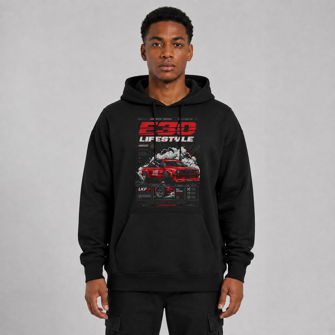 LOWKRATIEF E30 Lifestyle Oversize-Hoodie mit Frontprint