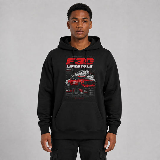 LOWKRATIEF E30 Lifestyle Oversize-Hoodie mit Frontprint