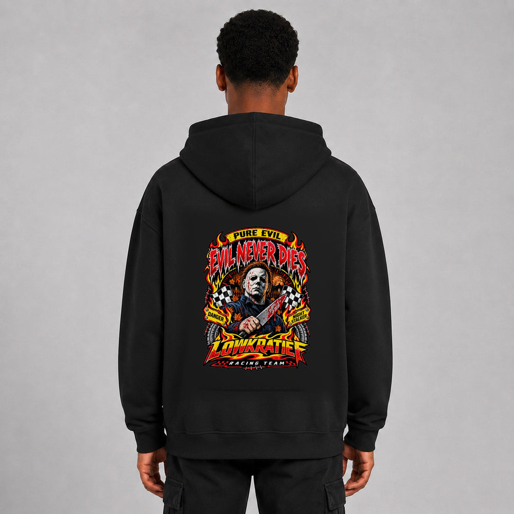 LOWKRATIEF Evil Never Dies Oversize-Hoodie mit korrigiertem Backprint