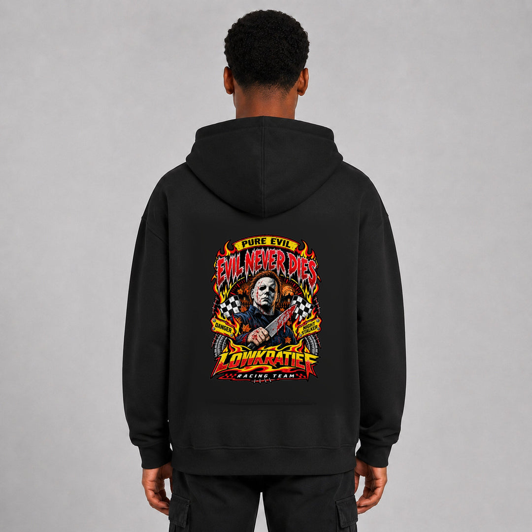 LOWKRATIEF Evil Never Dies Oversize-Hoodie mit korrigiertem Backprint