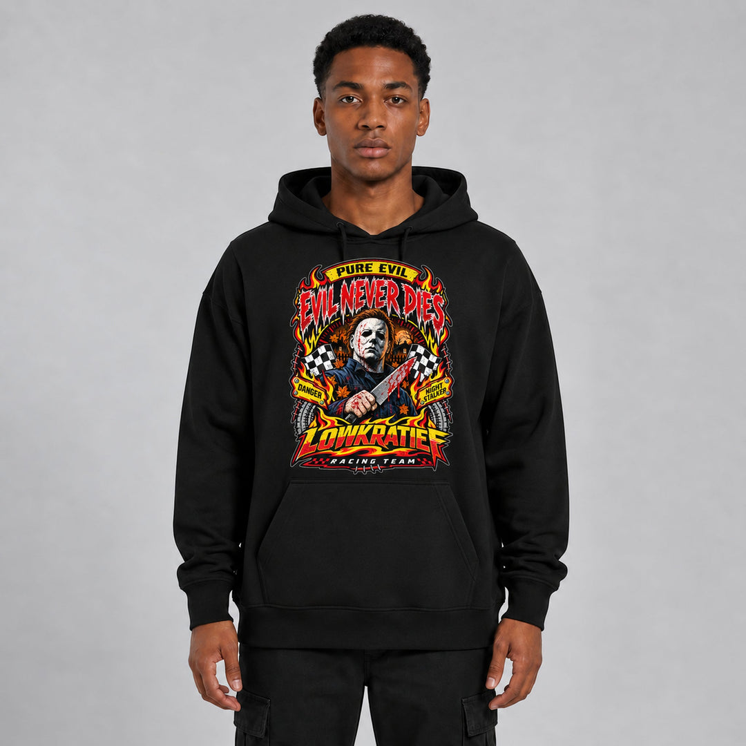 LOWKRATIEF Evil Never Dies Oversize-Hoodie mit Frontprint