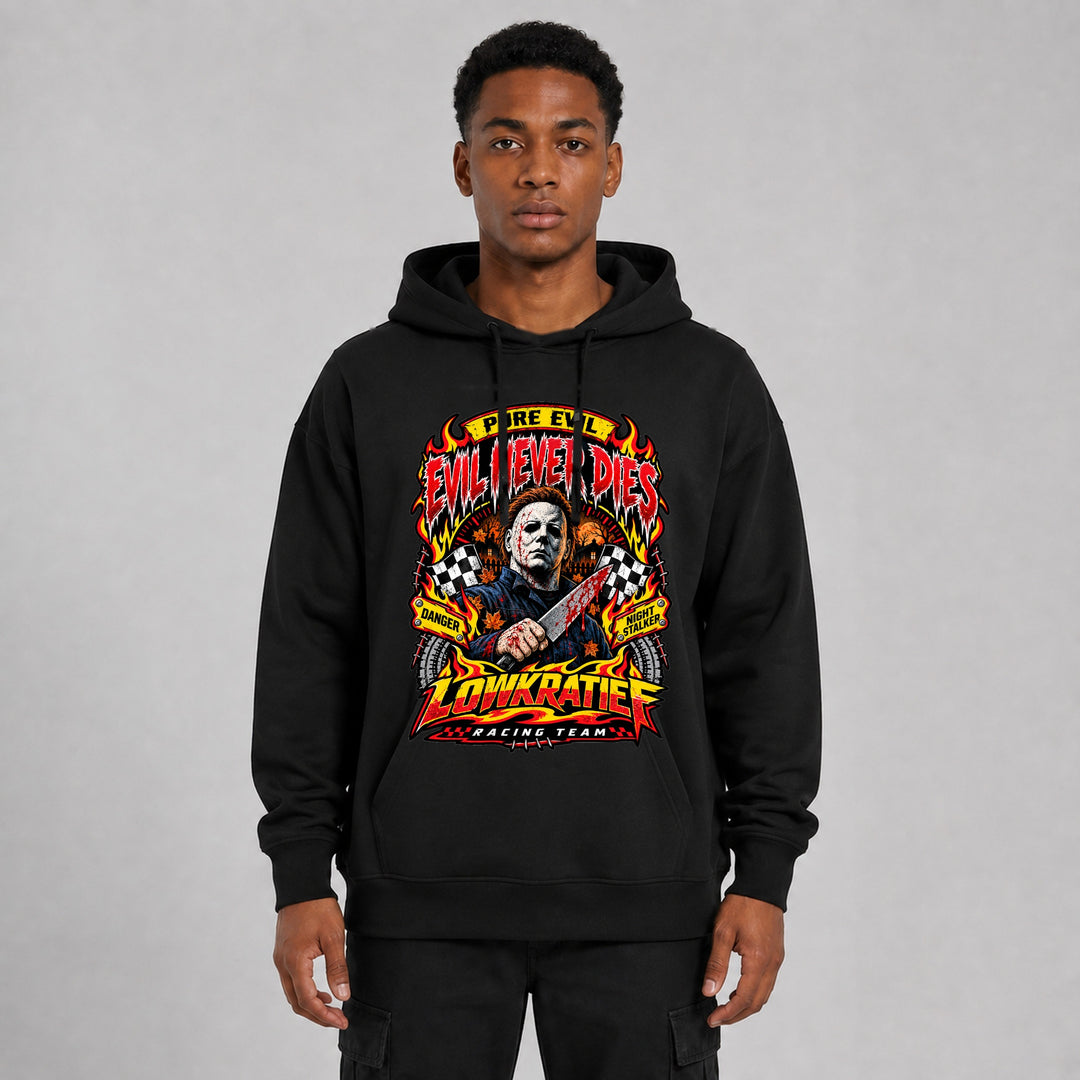 Evil Never Dies Oversize-Hoodie Vorderseite – Lowkratief