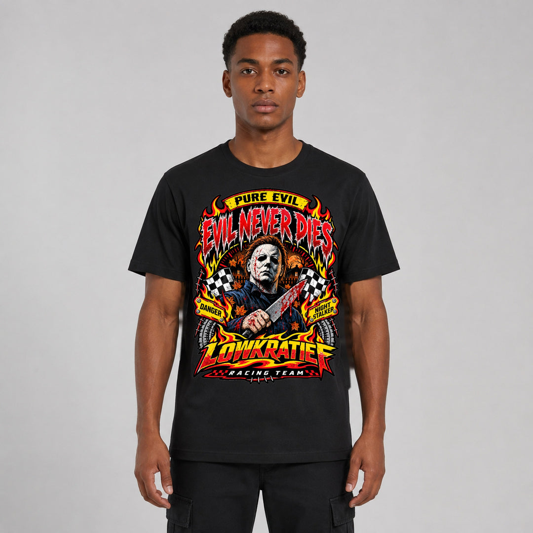 Evil Never Dies T-Shirt Vorderseite – Lowkratief
