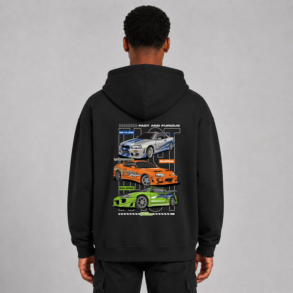 LOWKRATIEF Fast & Furious 3 Legends Oversize-Hoodie mit Backprint