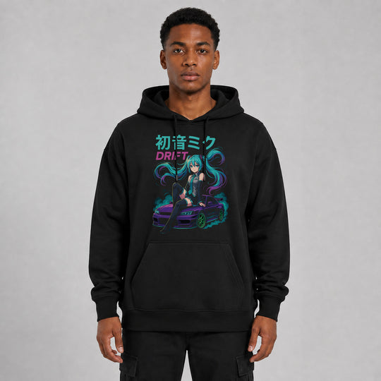 LOWKRATIEF Hatsune Drift R34 Oversize-Hoodie mit Frontprint