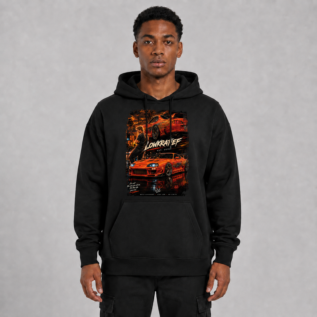 LOWKRATIEF Paul Walker Supra Tribute Oversize-Hoodie mit Frontprint
