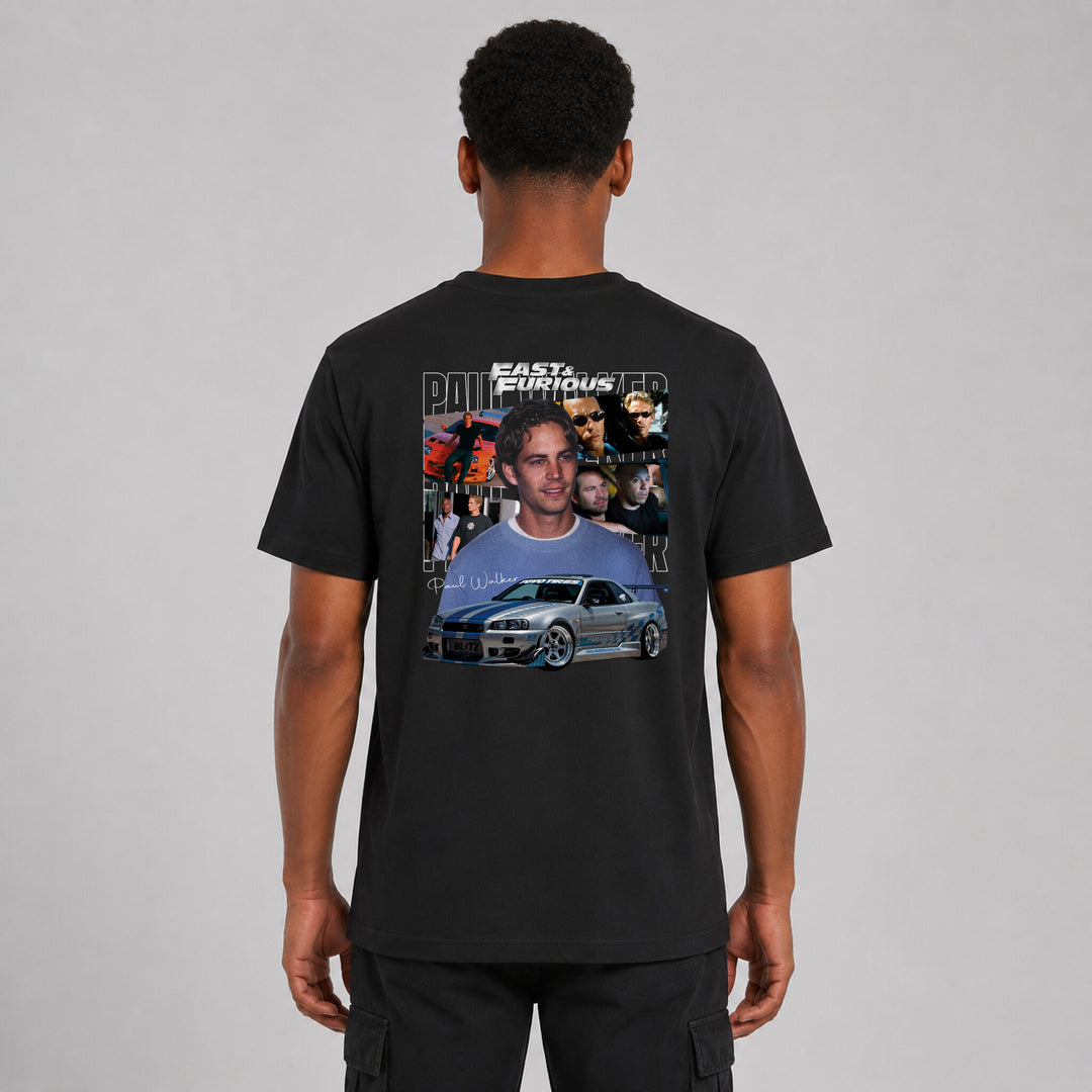LOWKRATIEF Paul Walker R34 Tribute T-Shirt mit Backprint