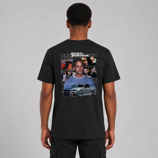 LOWKRATIEF Paul Walker R34 Tribute T-Shirt mit Backprint