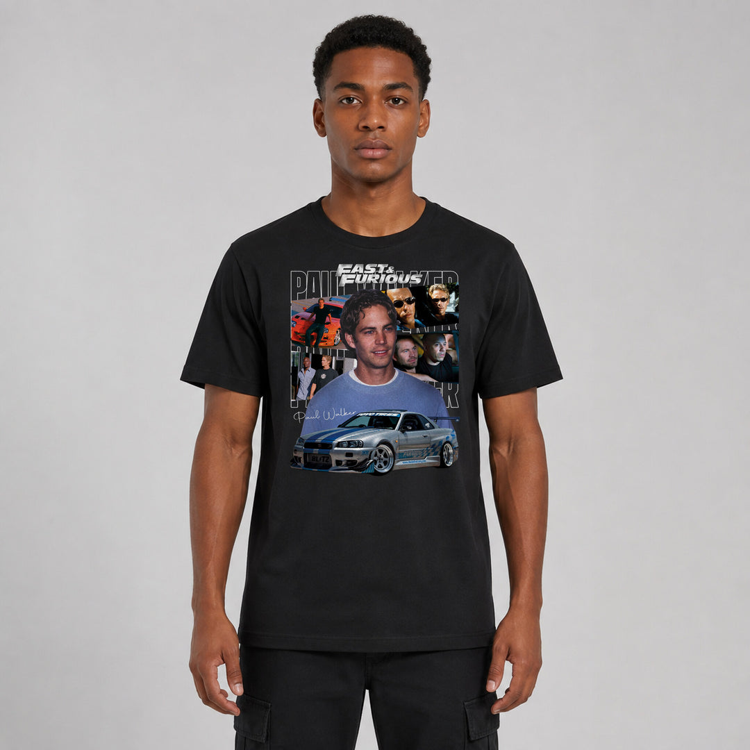 LOWKRATIEF Paul Walker R34 Tribute T-Shirt mit Frontprint