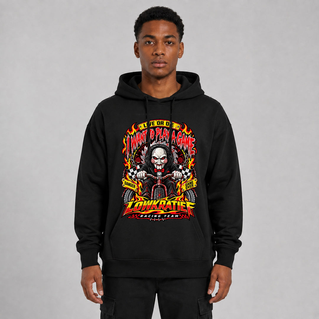 I Want to Play a Game Oversize-Hoodie Vorderseite – Lowkratief