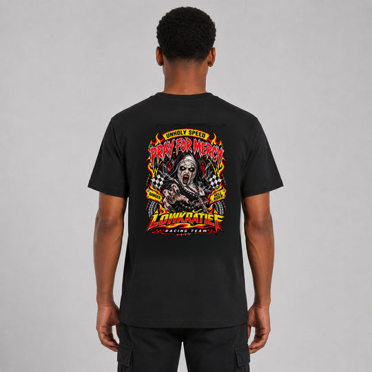 LOWKRATIEF Pray for Mercy T-Shirt mit korrigiertem Backprint