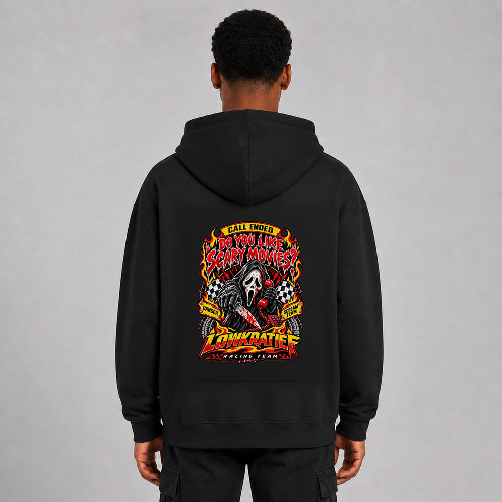 LOWKRATIEF Do You Like Scary Movies Oversize-Hoodie mit korrigiertem Backprint