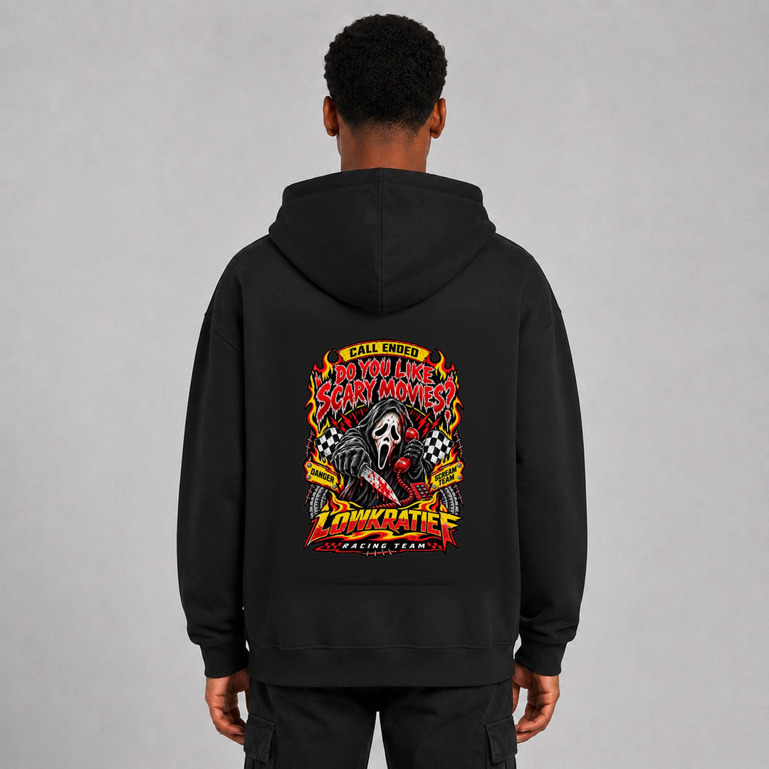 LOWKRATIEF Do You Like Scary Movies Oversize-Hoodie mit korrigiertem Backprint