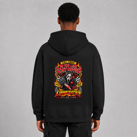 LOWKRATIEF Do You Like Scary Movies Oversize-Hoodie mit korrigiertem Backprint