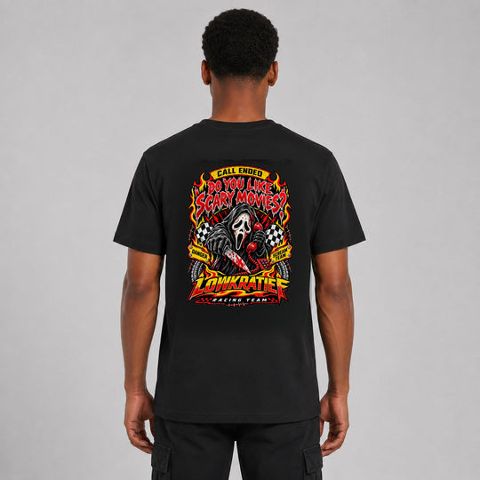 LOWKRATIEF Do You Like Scary Movies T-Shirt mit korrigiertem Backprint