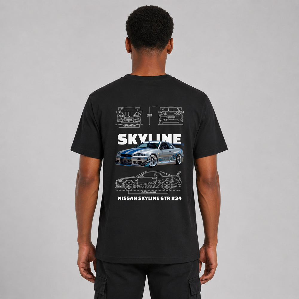 LOWKRATIEF Skyline R34 Legend T-Shirt mit Backprint