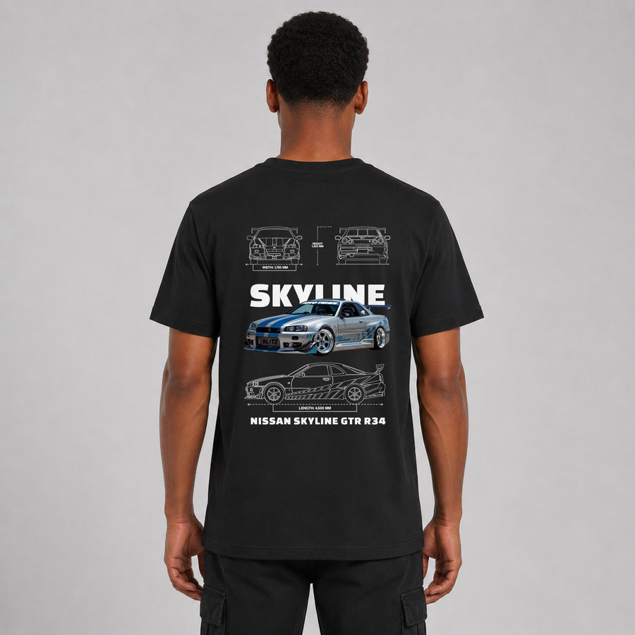 LOWKRATIEF Skyline R34 Legend T-Shirt mit Backprint