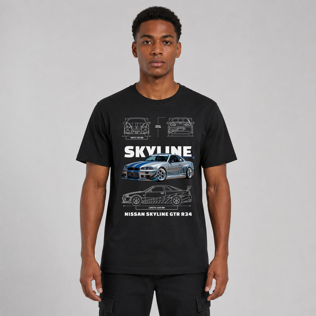 LOWKRATIEF Skyline R34 Legend T-Shirt mit Frontprint