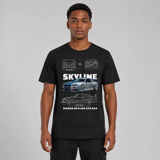 LOWKRATIEF Skyline R34 Legend T-Shirt mit Frontprint
