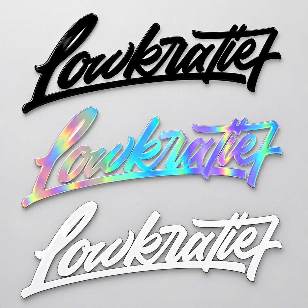 Lowkratief Sticker groß – Schwarz, Oilslick und Weiß