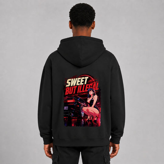 LOWKRATIEF Sweet But Illegal Oversize-Hoodie mit Backprint