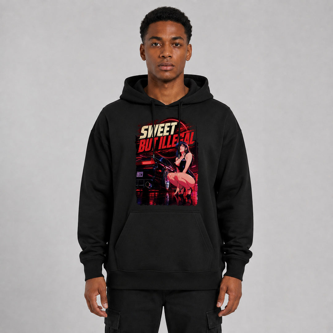 LOWKRATIEF Sweet But Illegal Oversize-Hoodie mit Frontprint