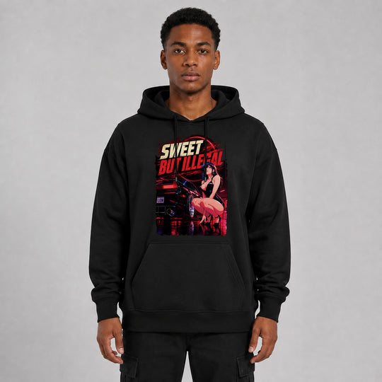 LOWKRATIEF Sweet But Illegal Oversize-Hoodie mit Frontprint