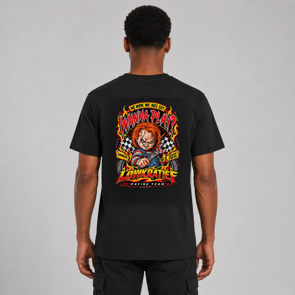 LOWKRATIEF Wanna Play T-Shirt mit korrigiertem Backprint