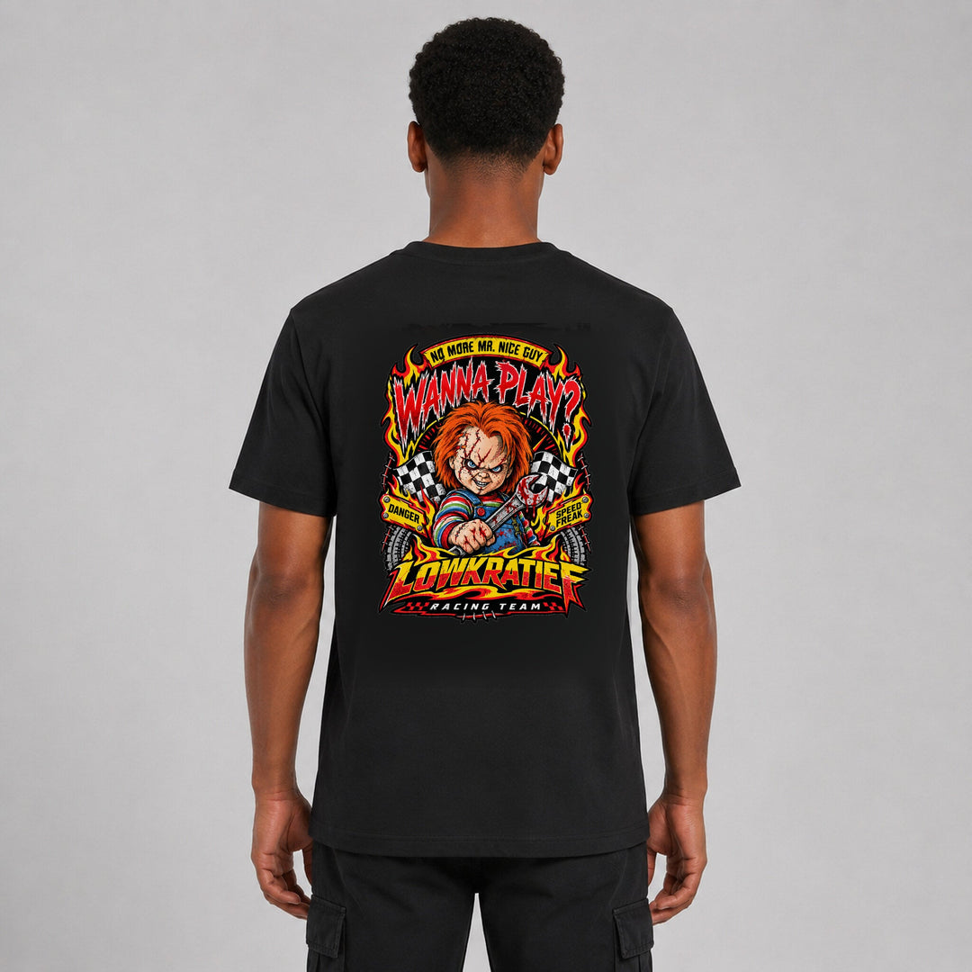 LOWKRATIEF Wanna Play T-Shirt mit korrigiertem Backprint