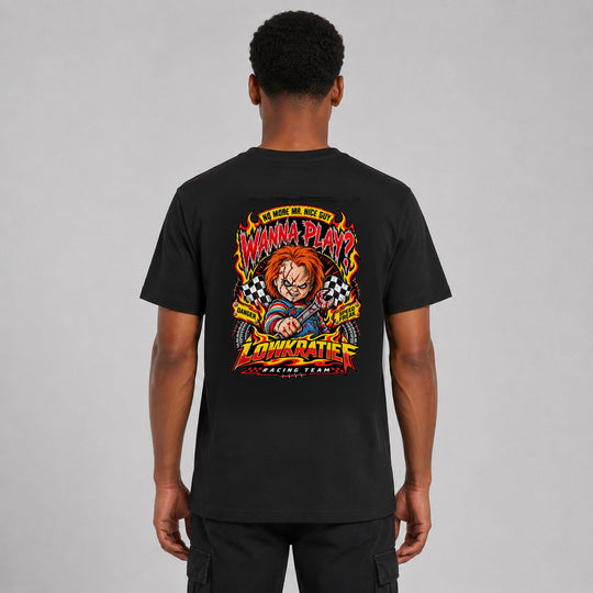 LOWKRATIEF Wanna Play T-Shirt mit korrigiertem Backprint