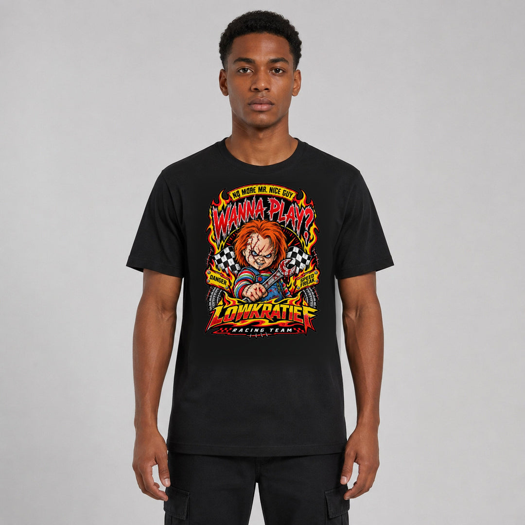 LOWKRATIEF Wanna Play T-Shirt mit korrigiertem Frontprint