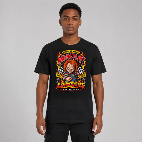 LOWKRATIEF Wanna Play T-Shirt mit korrigiertem Frontprint