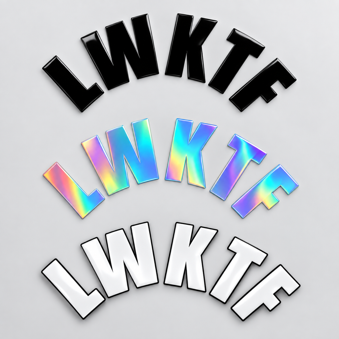 LWKTF Curved Aufkleber – Schwarz, Oilslick und Weiß