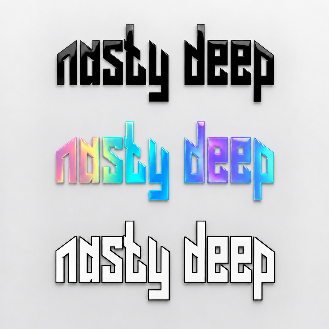Nasty Deep Sticker groß – Schwarz, Oilslick und Weiß